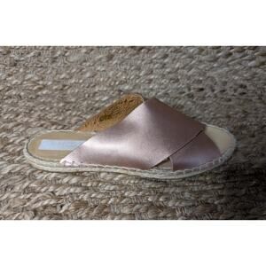 Pure Navy Rose Gold Leather Espadrille Slides Sandals Flats Spring Summer Sz. 10